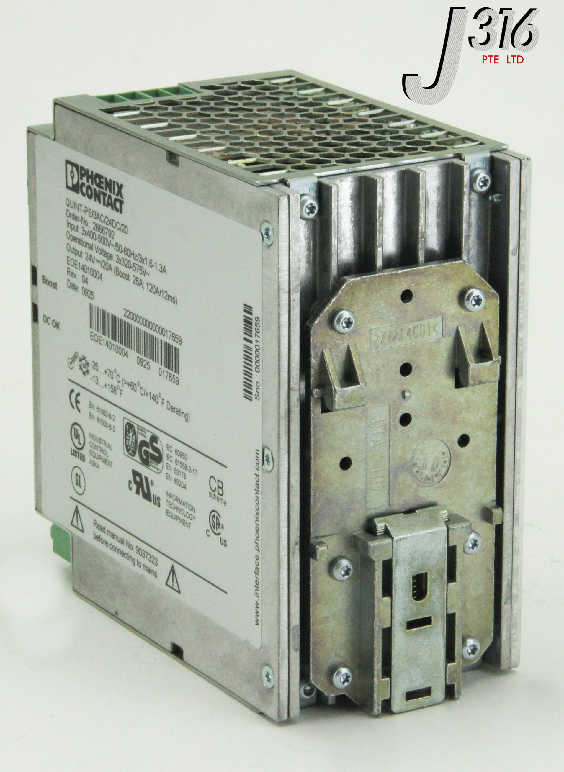 9385 PHOENIX CONTACT POWER SUPPLY, O/P 24VDC 20A, 2866792 QUINT-PS